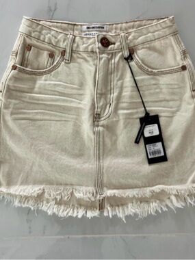 One Teaspoon Cream Raw-Hem Denim Mini Skirt